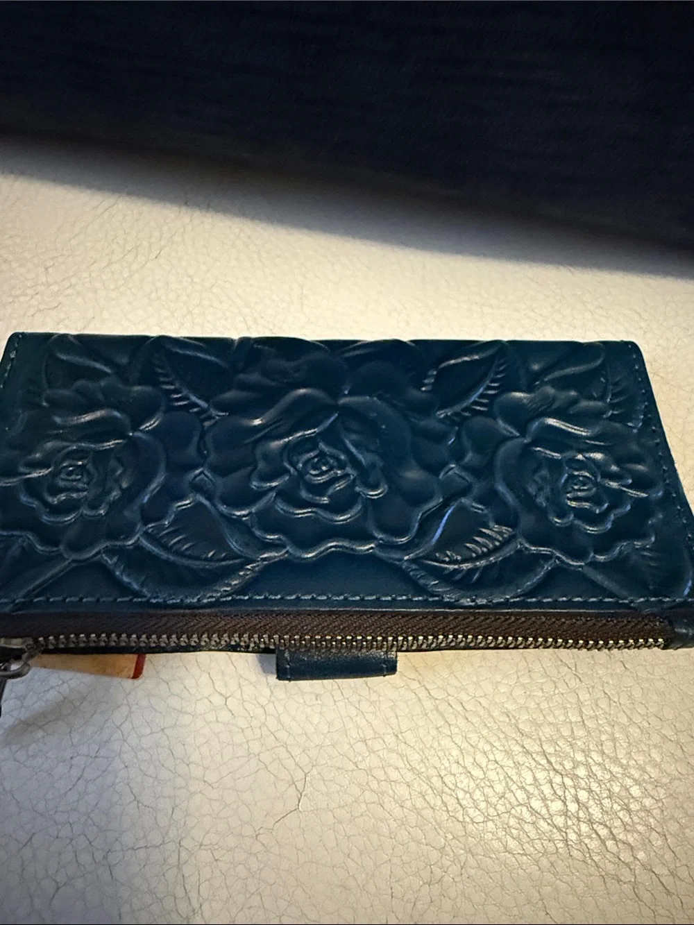 Patricia Nash Caribbean Blue Floral Embossed Leather Wallet